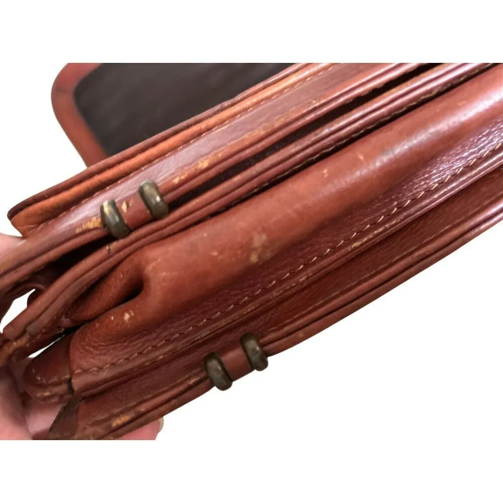Vintage Orna Brown Leather Briefcase With Detachable Strap & Brass Hardware